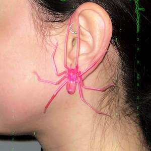 plastic spider as an earring translucent pink 1 pcs zdjęcie 1