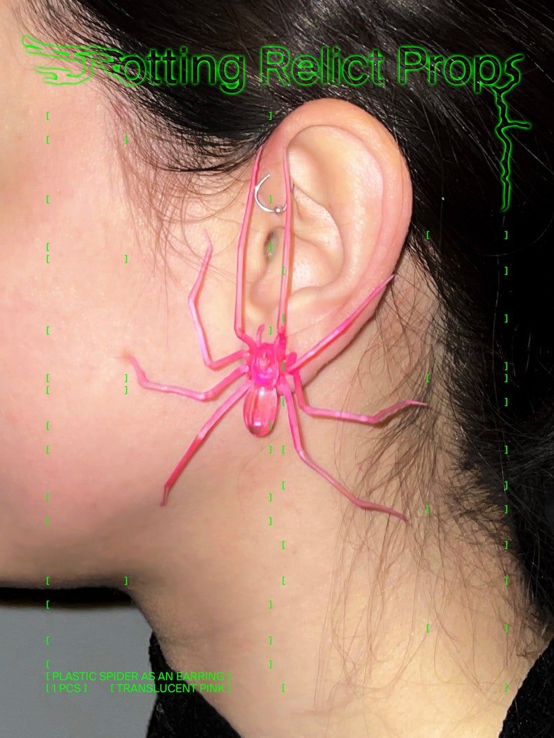 plastic spider as an earring translucent pink 1 pcs zdjęcie 1