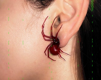 Plastik Rubin Rote Witwe Spinne als Ohrring | Realistische Latrodectus hesperus | 1 Stk