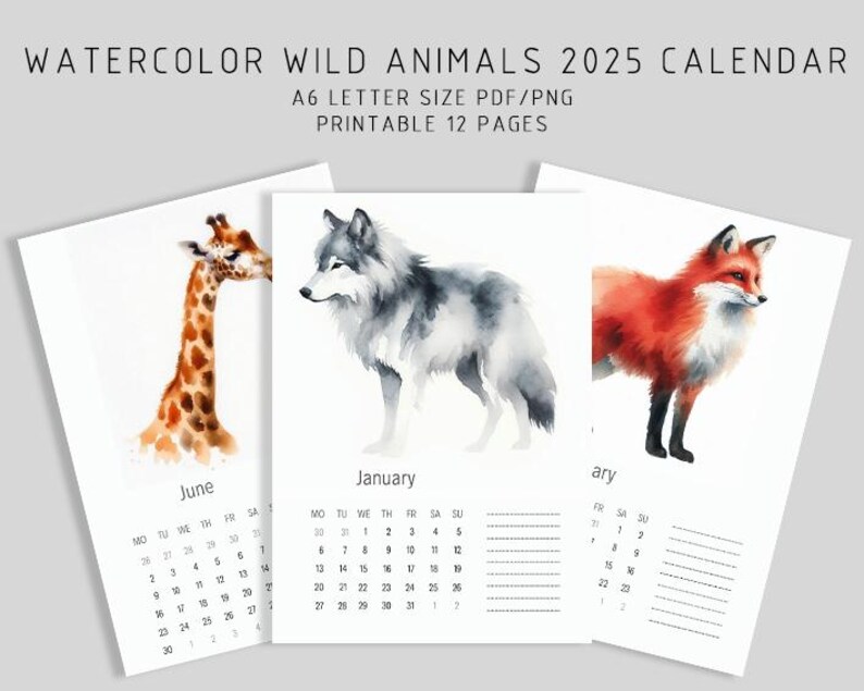2025 Printable Calendar, 2025 Calendar Printable, Animal 2025 Calendar