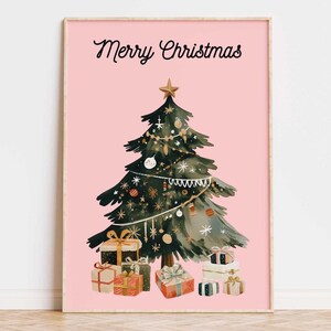 Pink Christmas Tree Print | Merry Christmas Wall Art | Digital Art | Light Pink Christmas Poster | Printable Wall Art for Christmas