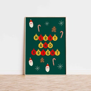 Christmas Printable Wall Art | Merry & Bright Print | Digital Art | Green Christmas Poster | Printable Wall Art for Christmas | 
