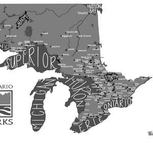 Ontario Provinzparks Karte schwarz & weiss
