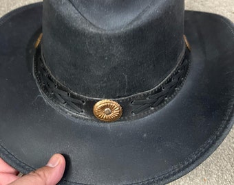 Cowboyhut aus echtem Leder, schwarz, Western-Stil, verrückter Vintage-traditioneller Cowboyhut