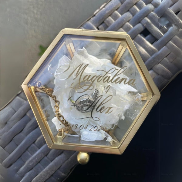 Personalized Ring Box • Custom Hexagon Glass Ring Box • Wedding Engagement Ring Box • Geometric Ring Box • Ring Bearer Box • Women Ring Case