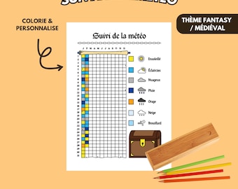 Pages de bullet journal fantasy à imprimer en français / Pages pour bujo / Suivi de la météo / Tracker météo / Année en pixels