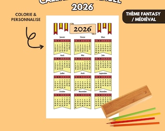 Printable fantasy bullet journal pages in French / Bujo pages / 2026 annual calendar / Printable 2026 calendar