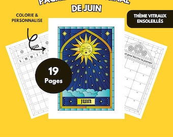 Pack Bullet Journal Juin à Imprimer | Pages Bujo Vitraux Imprimable en Français | Insert Planner A5 | Printable Journal Juin 2026