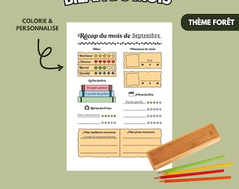 Pages de bullet journal féerique à imprimer en français / Pages pour bujo / Récapitulatif du mois / Bilan du mois / Année en pixels