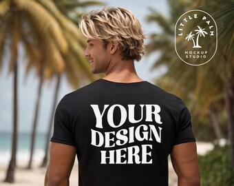 Zwart Bella Canvas 3001 Mockup Heren TShirt Mockup | Achteraanzicht mockup | Heren t-shirt mockup | Buiten | Strandvibes | Casual fundamentele aard