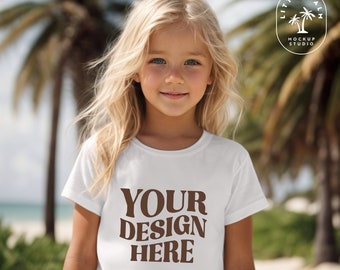 Kids Bella Canvas 3001T White T-Shirt Mockup Kids T-Shirt Mockup Girl TShirt Mockup Kids outdoor Beach Mockup 3001 Girl Toddler Summer Mocks