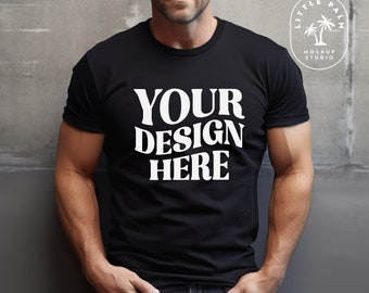 Black | Gildan 64000 Mens T-Shirt Mockup | Gildan Shirt Mockup | Front View  |  Casual | Model Mockup | Studio Photoshoot | Cool Men Mockup