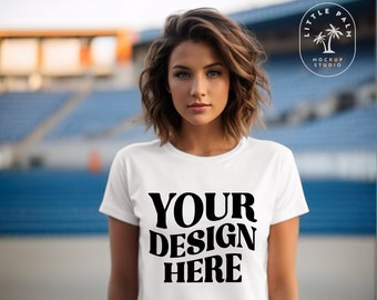 White | Bella Canvas 3001 Mockup | TShirt Mockup | Sports fan Mock | Womens 3001 Tshirt | Football Soccer Baseball Stadium | Mothers Day