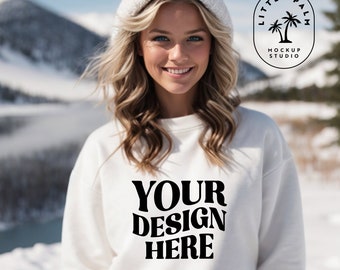 White Gildan 18000 Mockup | Gildan Sweater | Sweatshirt Mockup | Gildan G180 Mockup | Winter Holiday Mockup | Christmas Mockup | Casual