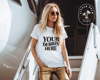 White Gildan 64000 T-Shirt Mockup | Women's Luxury Lifestyle (Digital Download)