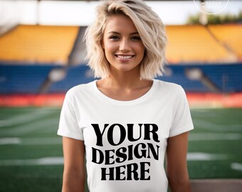 White | Bella Canvas 3001 Mockup | TShirt Mockup | Sports fan Mock | Womens 3001 Tshirt | Football Soccer Baseball Stadium | Mothers Day