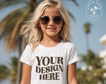 Kids Bella Canvas 3001T White T-Shirt Mockup Kids T-Shirt Mockup Girl TShirt Mockup Kids outdoor Beach Mockup 3001 Girl Toddler Summer Mocks