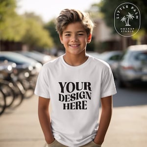 White | Bella Canvas 3001Y Mockup | Youth TShirt Mockup | Boys 3001 shirt Mock | School Outdoor Youth T-Shirt Mock up | Unisex Tshirt image