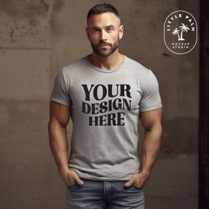Sport Grey | Gildan 64000 Mens Mockup | Gildan TShirt Mockup | Front View | Dad Mockup | Male Model Mockup | Photoshoot | Male Mockup | Grey
