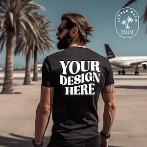 Black Gildan 64000 Back Mockup | Gildan Mens Back Mockup | Back View Shirt Mockup | Palm Trees |   Travel Lifestyle | Tropical | Summer Vibe