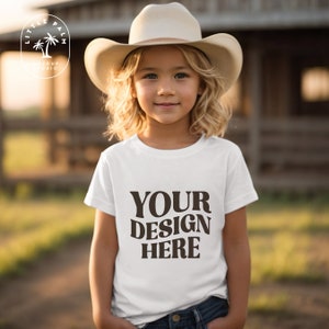 Crianças bella lona 3001t camiseta branca maquete crianças camiseta maquete menina camiseta maquete crianças ao ar livre maquete da criança menina verão maquete cowgirl