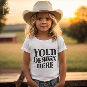 Crianças bella lona 3001t camiseta branca maquete crianças camiseta maquete menina camiseta maquete crianças ao ar livre maquete bonito da criança cowgirl verão maquete