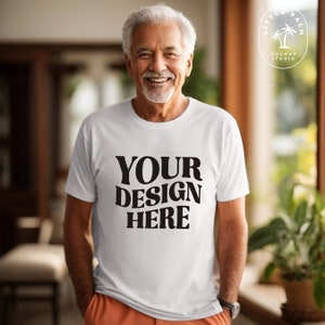 Weiß Bella Canvas 3001 T-Shirt Mockup | Papa Vater Großvater Mockup älterer Mann Mockup Senior | Lässiges Opa Tshirt mock up Vatertag