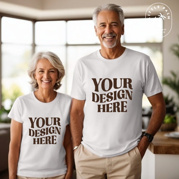 White Bella Canvas 3001 T-Shirt Mockup | Parents Mockup Grandparents Mockup Elderly Couples Tshirt mock up Fathers Day Mothers Day Mockup