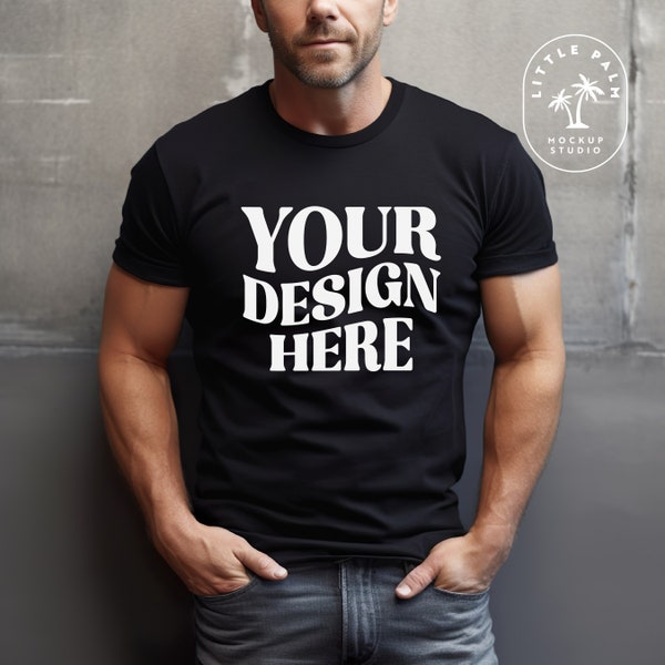 Black | Gildan 64000 Mens T-Shirt Mockup | Gildan Shirt Mockup | Front View  |  Casual | Model Mockup | Studio Photoshoot | Cool Men Mockup