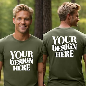 Military Green | Bella Canvas 3001 Mockup | T-Shirt Mock up | Split view | Mens Tshirt Mock | Camping Hiking Vibes | Outdoor Summer Nature