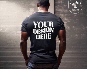 Black | Gildan 64000 Back Mockup | Gildan Shirt Back Mockup | Back View | Model Mockup | Casual Photoshoot | Male Mockup | Studio Mockup
