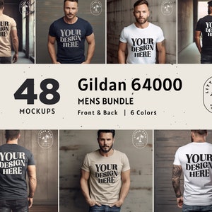 Gildan 64000 Studio Mockup Bundle | Mens Gildan T-Shirt Mockup | Front and Back Mockup |  Studio Styled | Mens Model Mockup | Photoshoot
