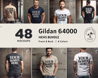 Gildan 64000 Studio Mockup Bundle | Mens Gildan T-Shirt Mockup | Front and Back Mockup |  Studio Styled | Mens Model Mockup | Photoshoot