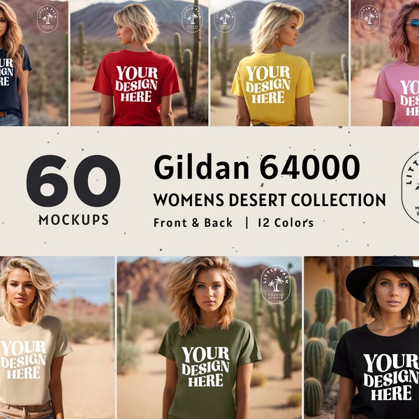 Gildan 64000 Mockup Bundle | Gildan T-Shirt Mockup | Front and Back Mockup |  Desert Mockup | Western Mock up | Outdoors Summer | Boho 64000