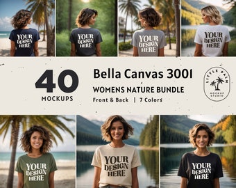 Bella Canvas 3001 Tshirt Mockup Bundle | Back View | Front and Back Mockups | Nature Mockups | Outdoors | Womens Mock ups | Natural Basic
