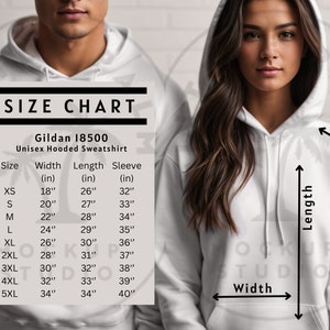 Gildan 18500 Size Chart Mockup Sweatshirt | Sizing Gildan | Unisex Size Chart Mock | Size Chart | Gildan 18500 Sweater Size Chart G185 Mock