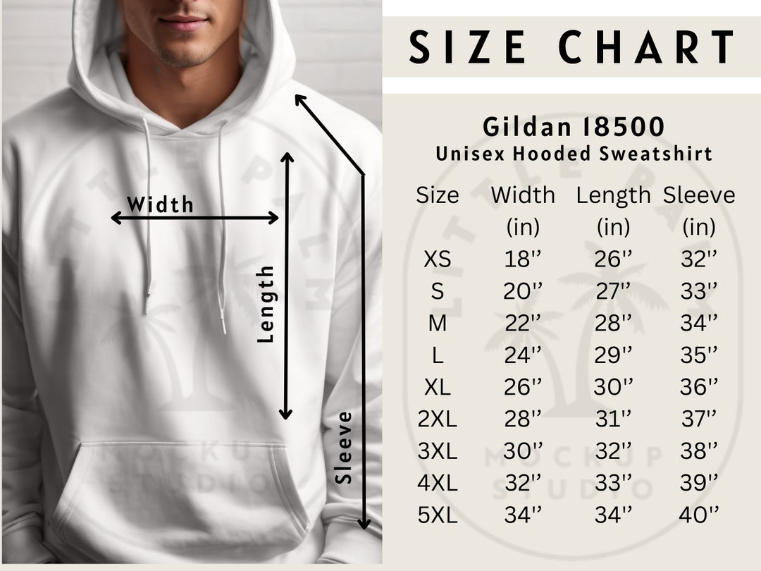 Gildan 18500 Size Chart Mockup Sweatshirt Sizing Gildan Unisex Size