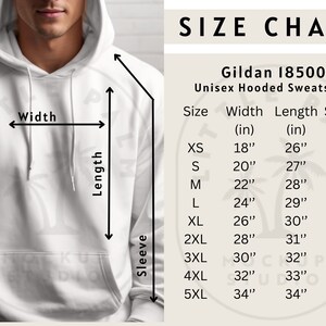Gildan 18500 Size Chart Mockup Sweatshirt | Sizing Gildan | Unisex Size Chart Mock | Size Chart | Gildan 18500 Sweater Size Chart G185 Mock