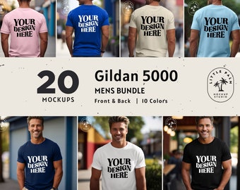 Gildan 5000 Mockup Bundle | Mens Gildan T-Shirt Mockup Front Back Mockup Basic Outdoor Mens Gildan 5000 Model Mockup Print on demand shirt