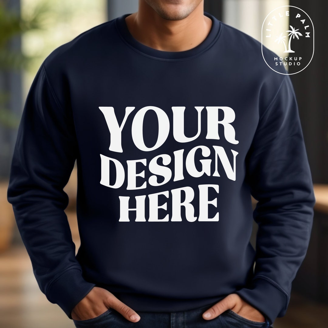 Gildan G180 Men's Heavy Blend Crewneck Sweatshirt - Navy, Large (Marine Color)