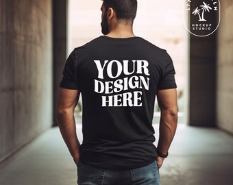 Black | Gildan 64000 Back Mockup | Gildan Shirt Back Mockup | Back View | Model Mockup | Casual Photoshoot | Male Mockup | Industrial Mockup