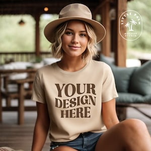 Sand Gildan 64000 Mockup | Gildan Tshirt Mock up | Sand Crewneck Shirt Mock | Gildan G640 | Casual Neutral Mock | Outdoor Nature Beige Tan