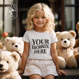 Kids Bella Canvas 3001T White T-Shirt Mockup Kids T-Shirt Mockup Girl TShirt Mockup Kids Outdoor Mockup Toddler Girl Summer Mockup Teddybear
