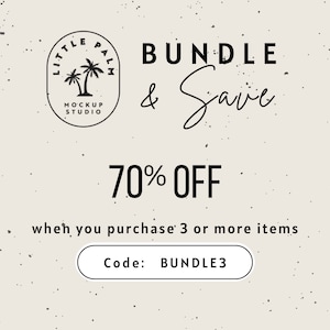 May include: A graphic with a palm tree logo and the text "Bundle & Save 70% OFF when you purchase 3 or more items. Code: BUNDLE3"