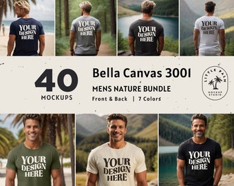 Bella Canvas 3001 Mens Tshirt Mockup Bundle | Back View | Front and Back Mockups | Nature Mockups | Outdoors | Male Mock ups | Natural Basic