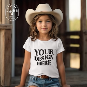 Crianças bella lona 3001t camiseta branca maquete crianças camiseta maquete menina camiseta maquete crianças ao ar livre maquete da criança menina verão maquete cowgirl