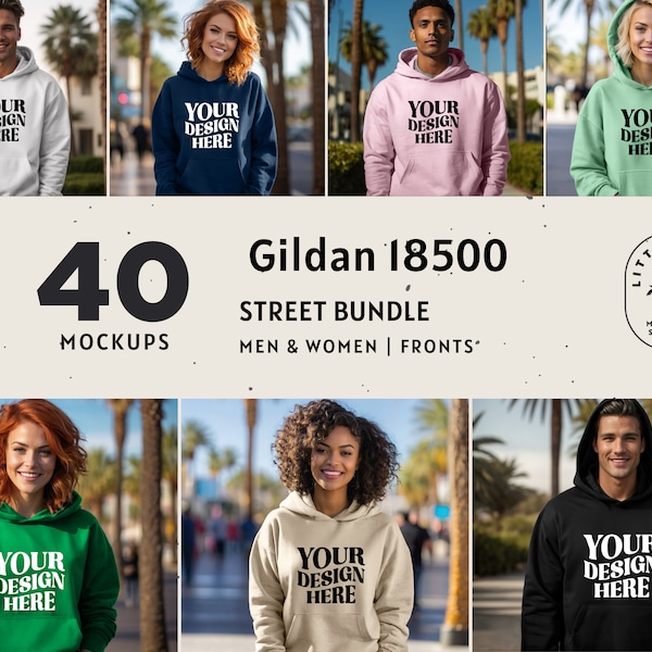 Gildan 18500 Mockup Bundle | Mens Gildan Sweatshirt Mock | Womens Hooded Sweater Mockup |  Hoodie Mock-up | Outdoor Summer | 18500 Lifestyle