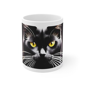 Black cat ceramic mug, black cat mug gift, boyfriend gift, black cat coffee mug, gift for grandchildren, gift for friends
