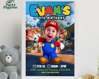 Super Mario Birthday Invitation | Kid Invite | Personalized with your Picture | Digital Invite | Mario Bros Invitation | Made by Real Artist