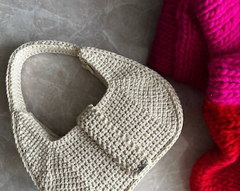 Baguette bag, Exclusive crochet bag, Handmade crochet bag made from polyester cord